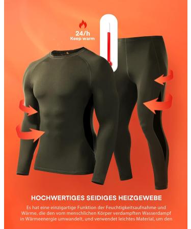 Roadbox Men's Thermal Underwear Set - Breathable Soft & Warm Ski Clothing - Flexible Thermoactive Winter Gear in Green - Perfect for Cold Weather - Buy Online on GoSupps.com