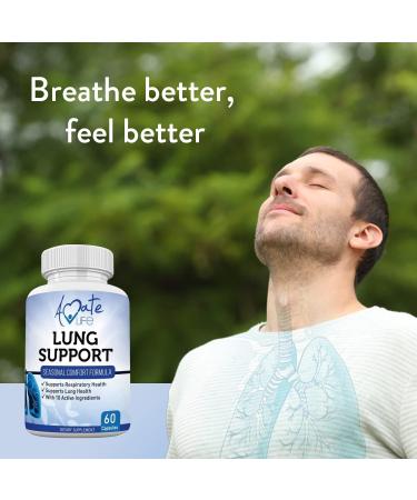 Amate Life Lung Support Supplement - 10 Active Ingredients for Lung Health - 60 Capsules - Buy Online on GoSupps.com