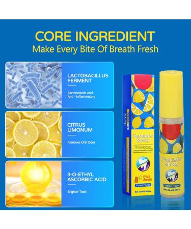 Bad Breath Oral Spray Lemon Scent Herbal Extract Cleaning Mouth Freshener 20ml Pocket Size 8 Hours Lasting Relief for Dry Mouth Promotes Oral Health - Buy Online on GoSupps.com