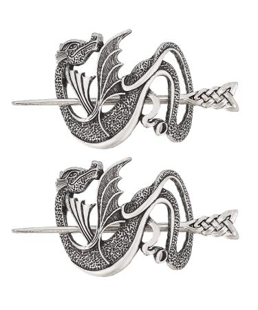 DELORIGIN 2 Sets Irish Hairpins Clips Viking Dragon Hair Accessories Hair Slide Hairpins Alloy Shawl Pins Metal Hair Barrette Vintage Hair Sticks for Women Scarf Sweater Decoration