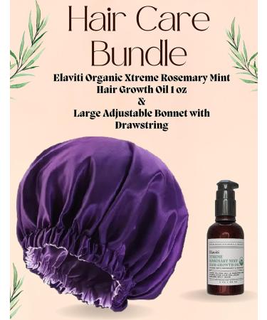 Elaviti Satin Bonnet & Xtreme Rosemary Mint Hair Growth Oil Bundle | Large Reversible Cap & Organic Oil for Hair Growth | Purple Color - Buy Online on GoSupps.com