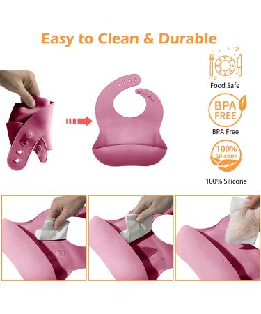 5pcs Baby Weaning Set with Adjustable Bib and Suction Bowl - Pink | BPA Free Feeding Sets for Babies and Toddlers - Buy Online on GoSupps.com