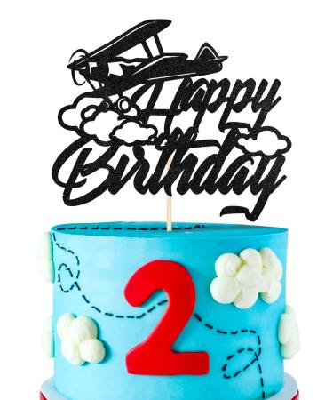 KAPOKKU Vintage Fighter Plane Happy Birthday Cake Toppers for Boys Birthday Party Decoration Adventure Begins Birthday Cake Toppers Pilot Birthday Party Decorations Supplies