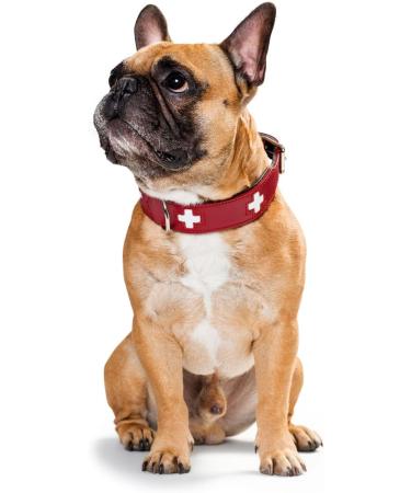 HUNTER SWISS Leather Dog Collar - High Quality XS-S (37) with Swiss Cross - Red/Black - Buy Online on GoSupps.com