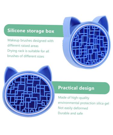 NOLITOY 2-in-1 Makeup Brush Storage Box & Sponge Holder | Silicone Brush Cleaning Mat | Drying Rack & Stand for Makeup Tools - Blue 11x2.5cm - Buy Online on GoSupps.com