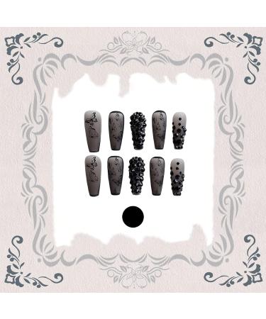 VOTACOS Long Coffin Black Press on Nails with 3D Rhinestone Butterfly Design - Matte Full Cover Stick on False Nails for Women | G2 BLACK 3D - Buy Online on GoSupps.com
