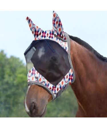 Harrison Howard CareMaster Horse Fly Mask with Ears - UV Protection Tribal Diamond Design (XL) - Premium Horse Gear - Buy Online on GoSupps.com