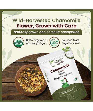 Organic Way Chamomile Flower Whole (Matricaria chamomilla) - Herbal Tea | European Wild-Harvest | Kosher & USDA Certified | Vegan Non-GMO & Gluten Free | 100% Raw from Albania (1LBS / 16Oz.) 16 Ounce (Pack of 1) - Buy Online on GoSupps.com