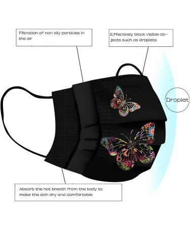 50Pcs Butterfly Printed Black Disposable Face Masks for Adults | 3-Ply Protection with Elastic Earloop and Nose Clip | Comfortable, High Filtration & Ventilation - Buy Online on GoSupps.com