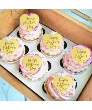 auwiyd 20 PCS Happy Mother's Day Cupcake Topper Acrylic Gold Heart-shaped Cupcake Toppers Mother's Day Cake Decoration Baking Dessert Decor for Mother's Day Party - Buy Online on GoSupps.com