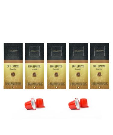 Caff Piceno Caramello 50 Coffee Capsules Compatible with Nespresso Original Line Machines Intensity 9 Made in Italy Caramello 5 Pack