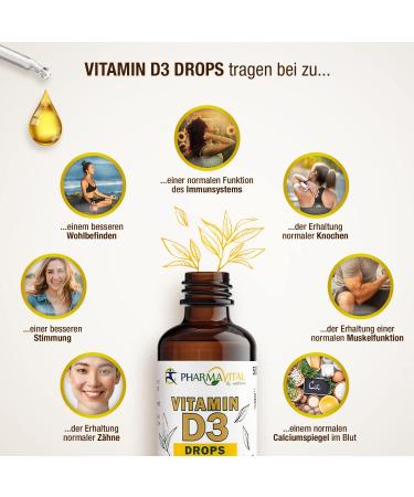 Pharmavital Vitamin D3 Drops 5000 IU - 50ml High-Quality Immune Support Vegetarian Liquid for Bones & Muscles - Laboratory Tested 1830 Drops - Buy Online on GoSupps.com