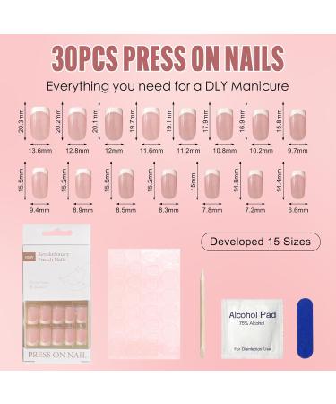 Zahrvia French Press-On Nails | 30 Short Square Artificial Nails - Easy Stick-On Fake Nails for Women & Girls | ZF-White French - Buy Online on GoSupps.com