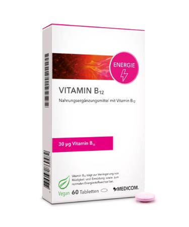 Medicom-Vitamin B12 tablets for energy and vitality prevent vitamin B12 deficiency support immune system high dosage of 30 g per tablet vegan-60 tablets format-B12