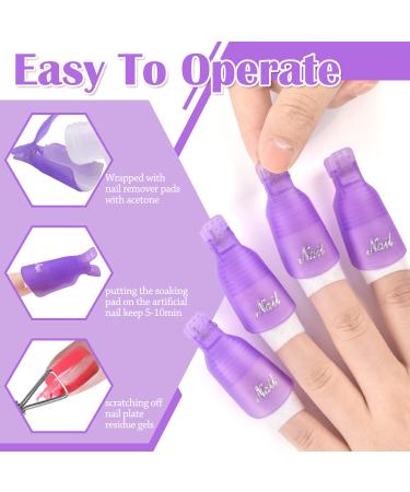 Gel Polish Remover Kit - MORGLES 10pcs Nail Remover Clips, 300pcs Nail Wipe Cotton Pads, Nano Glass Nail File, Cuticle Pusher, Grit 100/180 Nail File, Brushes - Purple - Buy Online on GoSupps.com