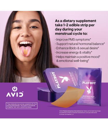 AVID Playboy - Menstrual Relief PMS Oral Strips (30 Edible Strips) Fast Dissolving PMS Cramp Relief & Hormonal Balance Strips for Women - Lemon Ginger Flavored Multi-Benefit PMS Supplement for Women - Buy Online on GoSupps.com