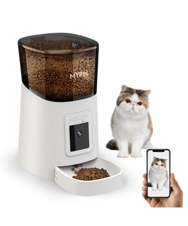 Video Automatic Pet Feeder with HD Camera, Food Dispenser for Cats and Dogs WiFi Smart Feeder with Camera 6L 2-Way Audio, Mobile Phone Control, Timed Feeder, Desiccant Bag Up to 8 Meals per Day White