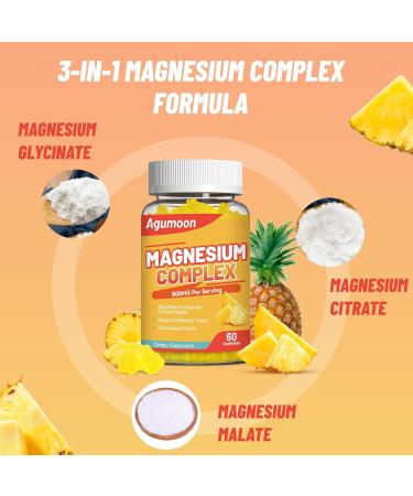Magnesium Complex Gummies 800mg with Zinc & Vitamins B6 B12 C D3 60 Pineapple Gummies High Absorption Glycinate Citrate Malate Non-GMO Gluten-Free 60 Count (Pack of 1) - Buy Online on GoSupps.com