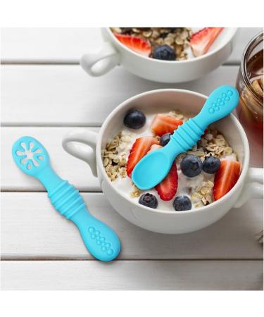 Vicloon Baby Fork and Spoon Set - 2Pcs Silicone Self Feeding Utensil for Infant/Toddler - Easy Grip Toddler Cutlery Kit in Blue - Buy Online on GoSupps.com