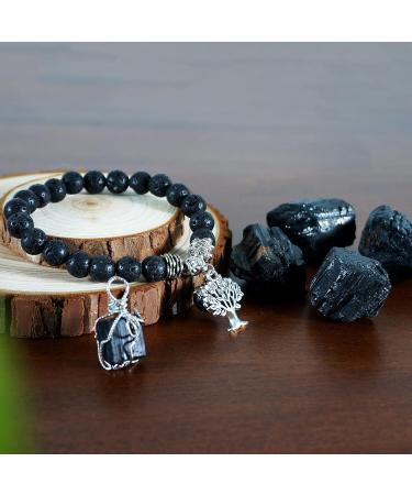 Soulnioi Healing Stones Set: Black Tourmaline Necklace, Volcanic Stone Bracelet, 4 Raw Black Tourmaline Pieces for Meditation - Buy Online on GoSupps.com