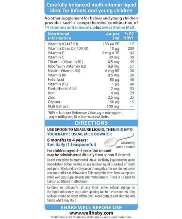 4 Pack Wellbaby 6 Months - 4 Years Old 14 Essential Multivitamin (Including Vitamin D) 150ml per Bottle (600ml in Total) - Buy Online on GoSupps.com