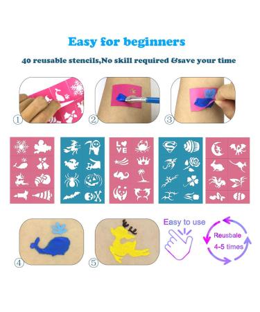 Bowitzki Face Paint Kit - 12 Vibrant Colors 2 Glitter 40 Stencils Hypoallergenic & Non-Toxic for Kids - Perfect for Halloween & Professional Use - Buy Online on GoSupps.com