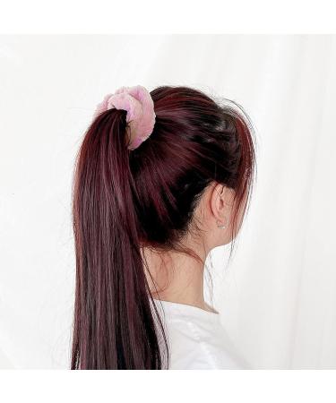 Pink Velvet Hair Scrunchies 2-Piece Set - Soft Bunny Furry Hair Ties for Women & Girls - Buy Online on GoSupps.com