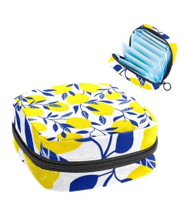 Women's bonds Storage pockets Stillpad holder yellow lemon blue leaves pattern portable period kit bag feminine product bag for women girls color4