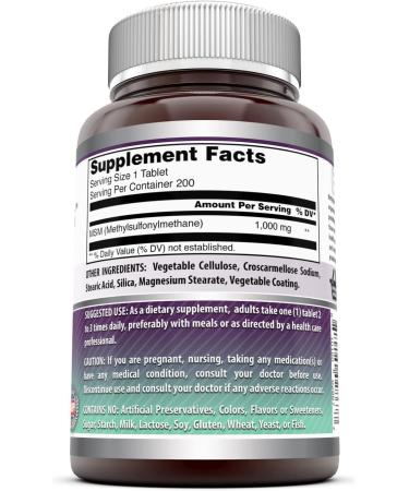 Amazing Formulas MSM 1000mg 200 Tablets - Joint Health, Detox, Hair, Skin, Nails, Energy - Non-GMO, Gluten-Free - Buy Online on GoSupps.com