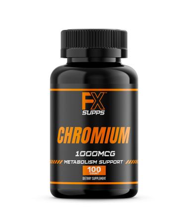 FX Supps Chromium Polynicotinate 1000 mcg (100 Capsules) Weight Management Supplements for Men and Women | Cravings and Appetite Suppressant | Improves Energy Production and Heart Health