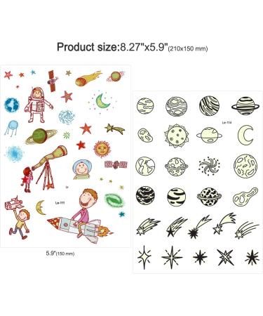 150PCS Glow in The Dark Space Tattoos for Kids - Konsait Luminous Solar System Universe Temporary Tattoos for Boys Girls - Birthday Party Favor - Buy Online on GoSupps.com