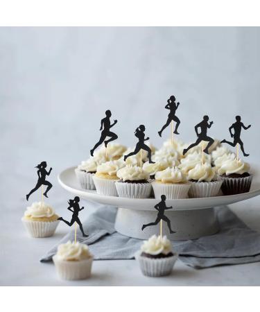 Arthsdite 24Pcs Running Cupcake Toppers Sports Fitness Cupcake Picks for Running Theme Boys Girls Birthday Party Cake Decorations Supplies - Black Glitter - Buy Online on GoSupps.com