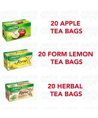 Dogadan Tea - Apple Tea (1 Box / 20 Tea Bags) - Form Mixed Herbal Tea (1 Box / 20 Tea Bags) - Form Mixed Herbal Tea with Lemon (1 Box / 20 Tea Bags) - 3 Boxes 60 Bags - Buy Online on GoSupps.com