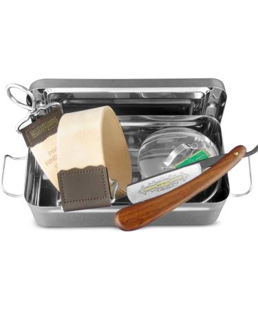 Razor gift set-razor 5/8 inches with gold etching + pull-off leather and grinding paste from Solingen + shaving foam bowl + storage box 5-part