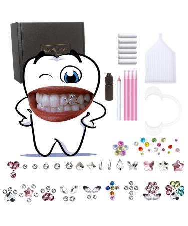 DIY Tooth Gems 100 Pieces Fashionable Crystal DIY Teeth Jewelry Starter Kit Sweet Smile Gems Tooth Ornaments Butterfly Heart Cat Paw Vampire and Luminous Gems