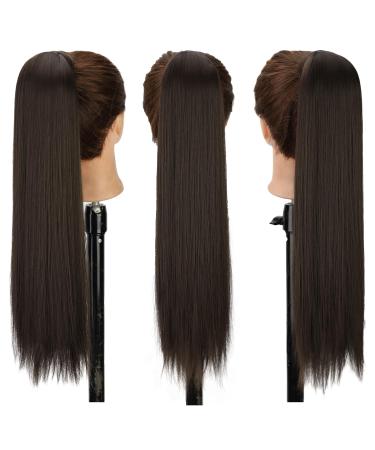 Clip-in Dark Brown Ponytail Extension - Long Smooth 24-Inch Hairpiece | Natural Braid Wrap 071G - Buy Online on GoSupps.com
