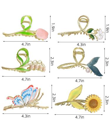 6 Pcs Flower Metal Hair Claw Clips - Large Tulip Hair Claw Barrettes for Women - Strong Hold Hair Clamps - Big Hair Accessories - Gifts for Girls - Buy Online on GoSupps.com