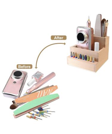 Wooden Nail Drill Bits Holder Organizer - 10 Holes Rectangle Box for Manicure Tools in Home or Salon - Buy Online on GoSupps.com