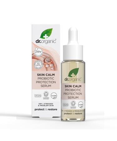 Dr Organic Skin Calm Probiotic Protection Serum For Redness Dry Sensitive & Irritable Skin 24hr Moisture Dermatologically Tested Vegan Cruelty Free Paraben & SLS Free Certified Organic 30ml