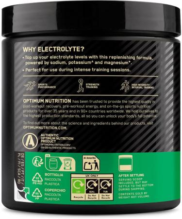Optimum Nutrition Electrolyte Powder Lemon ReadytoUse Formula Sodium Magnesium Potassium Nutritional Supplement for Workouts and Intense Training 264 g 33 Servings - Buy Online on GoSupps.com