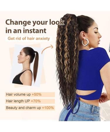 FLUFYMOOZ Ponytail Extension 26 Inch Bohemian Style Drawstring Ponytail Hair Extensions for Women Long Curly Wavy Ponytail Natural Synthetic Hairpiece for Women (26 Inch Natural Black) - Buy Online on GoSupps.com