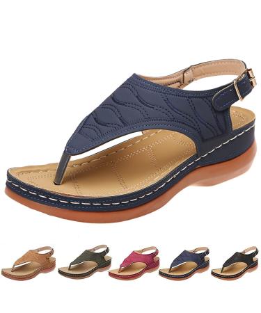 DHZLH Almusi Sandals Almusi Leather Orthopedic Arch Support Sandals Diabetic Walking Sandals (Blue 6) Blue 6