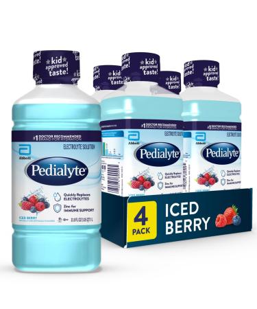 Pedialyte Electrolyte Drink Hydration Drinks for Kids & Adults Iced Berry 1 Liter Pack of 4 Iced Berry 33.8 Fl Oz (Pack of 4)