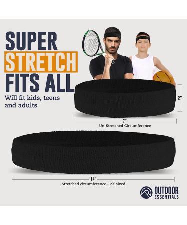 Sweatbands Set - Head & Wrist Sweat Bands for Men & Women - Athletic Cotton Terry Cloth Bands for Sports & Gym Exercise - 3-Pack Black - Buy Online on GoSupps.com