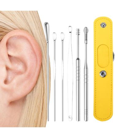 Earwax Removal Kit 6 Stainless Steel Earwax Cleaner with Pu Storage Bag Ear Wax Cleaner Kit Professional Ear Cleaning Tool for Family Friends Adults and Kid Yellow - Buy Online on GoSupps.com