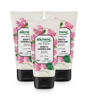 alkmene Organic Mallow Hand Balm - Cream for Sensitive and Dry Hands - Free from Silicones Parabens Mineral Oils PEGs SLS & SLES - Hand Care (3x 75ml)