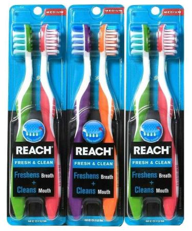 Reach Fresh and Clean Medium Head Toothbrushes 2 Count (Pack of 3)