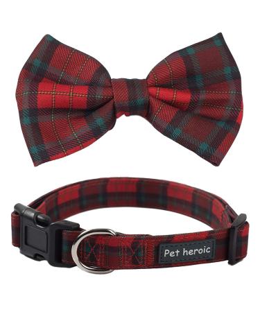 Pet Heroic Pet Dog Cat Collar with Grid Bow tie Adjustable Plaid Pet Dogs Cats Comfortable Durable Bowtie Collars for Small Medium Large Dogs Cats in 3 Styles M Red-grid