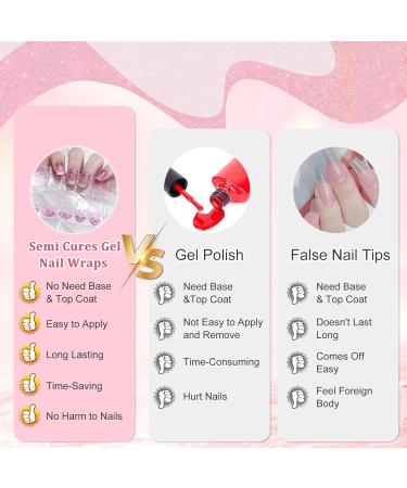 22PCS Gel Nail Stickers Semi Cured Nail Wraps Purple Glitter Self-Adhesive Gel Nail Strips Full Wraps Nail Polish Stickers with Soft Glossy Gel Finish French Manicure Stickers for Women and Girls - Buy Online on GoSupps.com