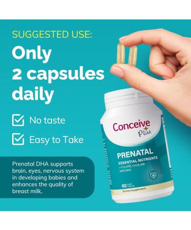 Conceive Plus Prenatal Vitamins for Women Supplement - Multivitamin With Folic Acid for Pregnancy Vegan Choline Iron - Pre Natal Vitamins DHA Non GMO - Maternity Vitamin for Brain & Eye 60 Capsules - Buy Online on GoSupps.com